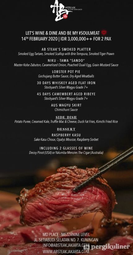 Valentine Dinner Set Menu di AB Steakhouse by Chef Akira Back