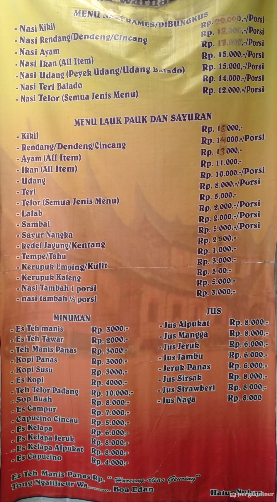 Selalu Diperbarui Menu Warung Nasi Padang Wa Uda Sarijadi Bandung