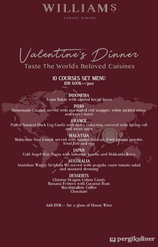 Valentine Dinner Set Menu di William's