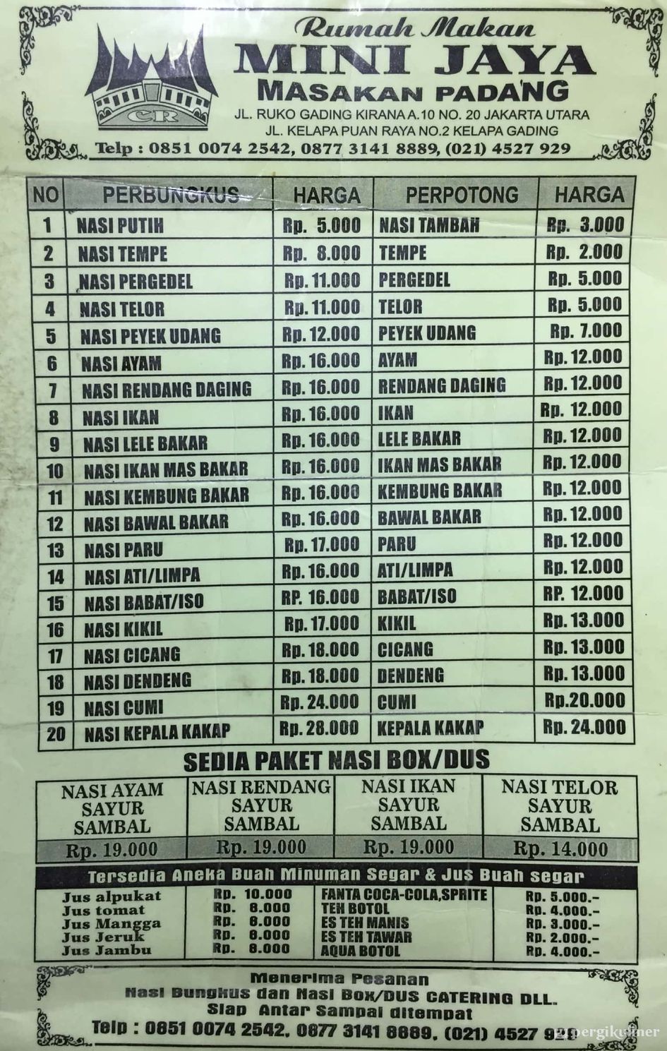 Selalu Diperbarui Menu Rm Mini Jaya Kelapa Gading