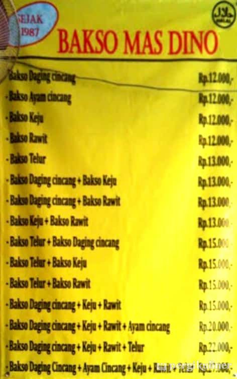 Selalu Diperbarui Menu Bakso Mas Dino 2 Cinere Depok