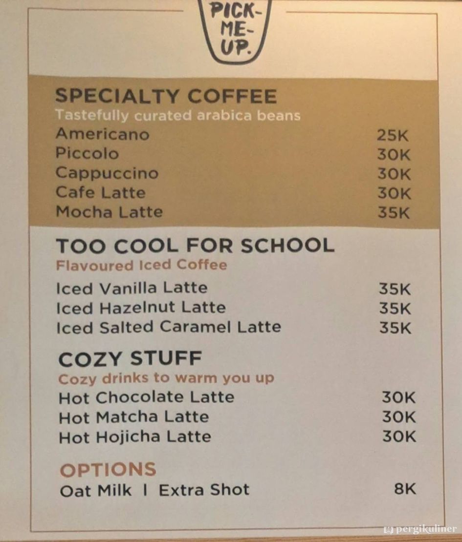 Selalu diperbarui menu pick me up coffee pantai indah kapuk