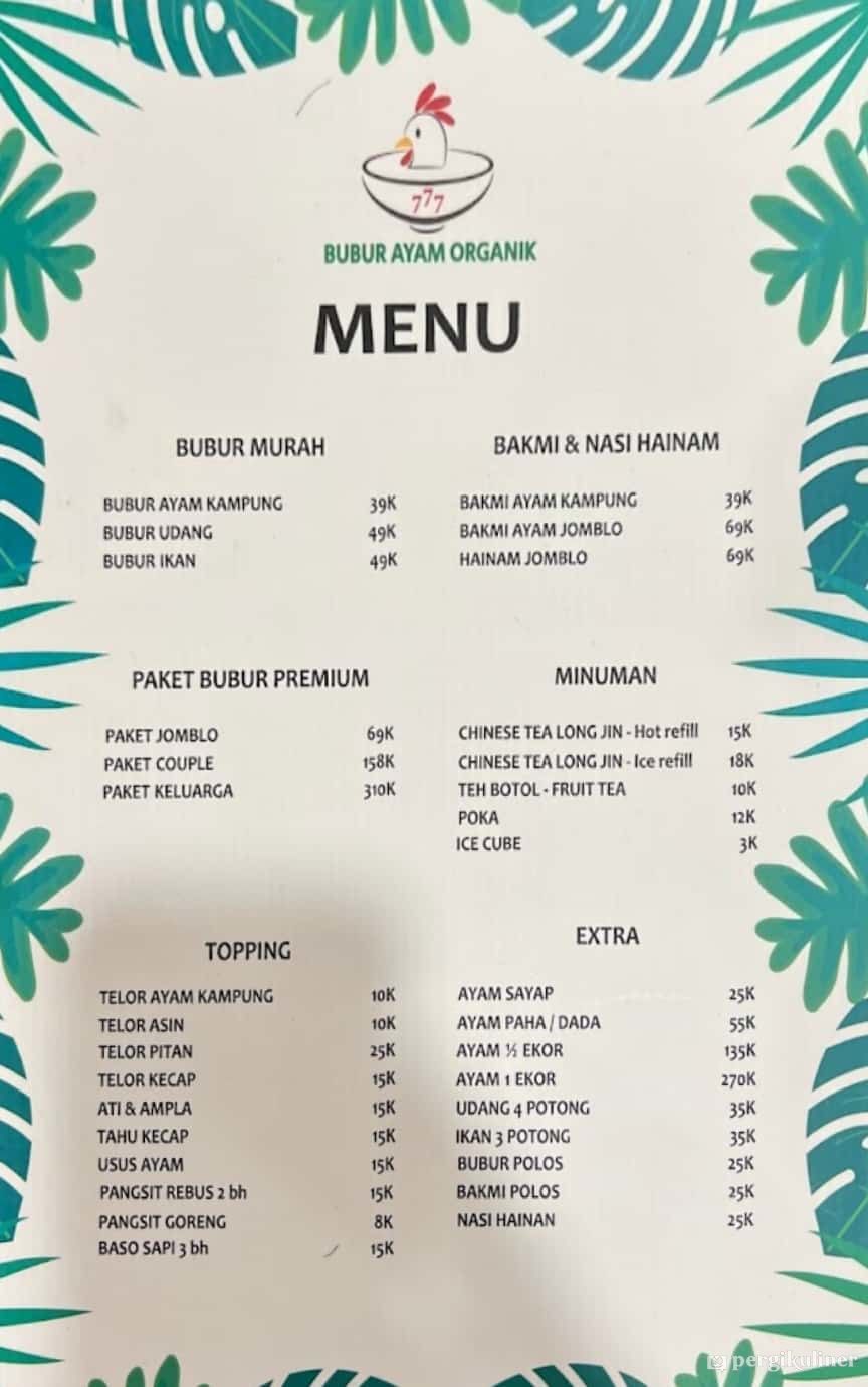 Selalu diperbarui! Menu Bubur Ayam Organik 777, Gading Serpong, Tangerang