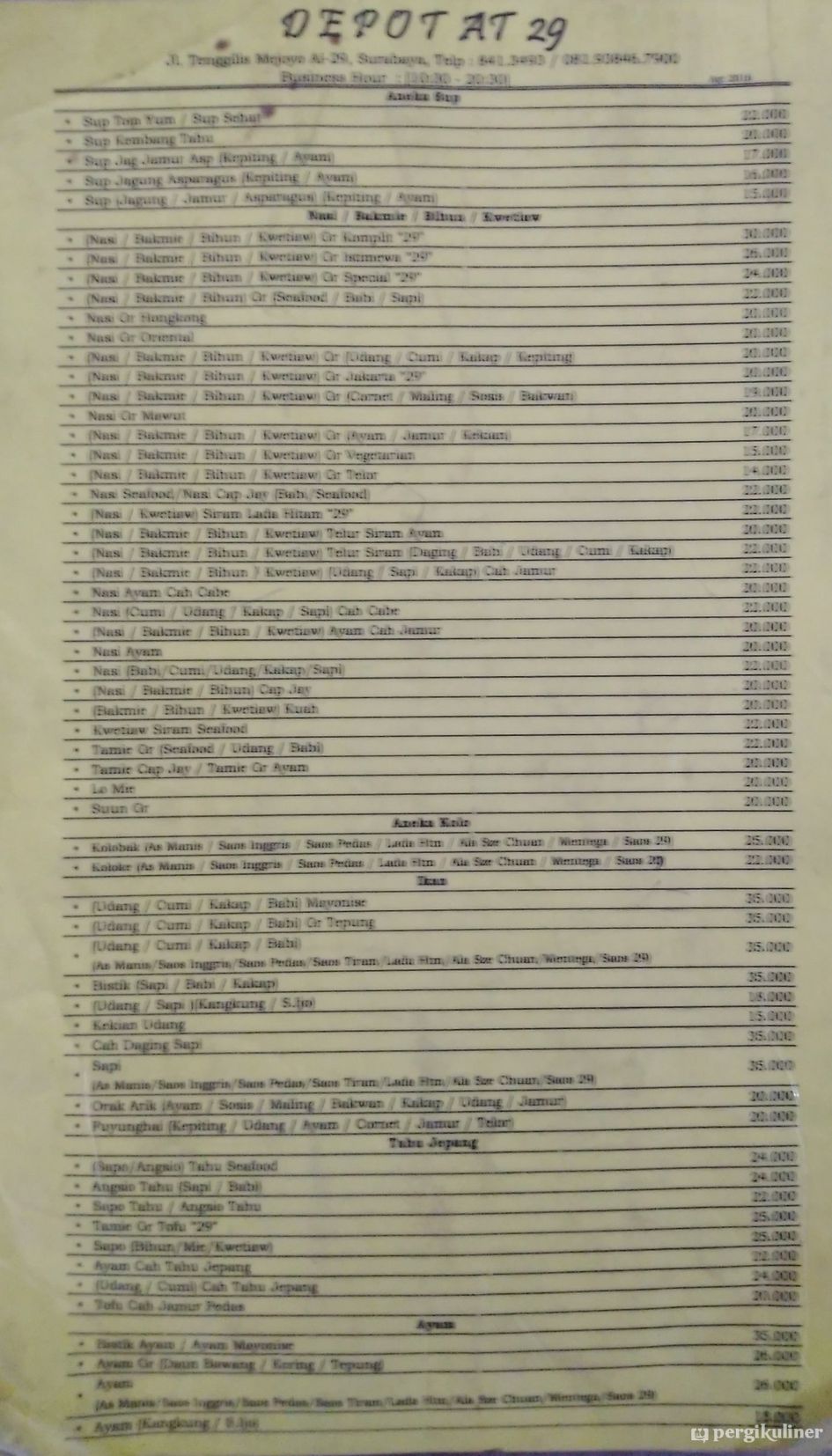 Selalu Diperbarui Menu Depot At 29 Tenggilis Mejoyo Surabaya