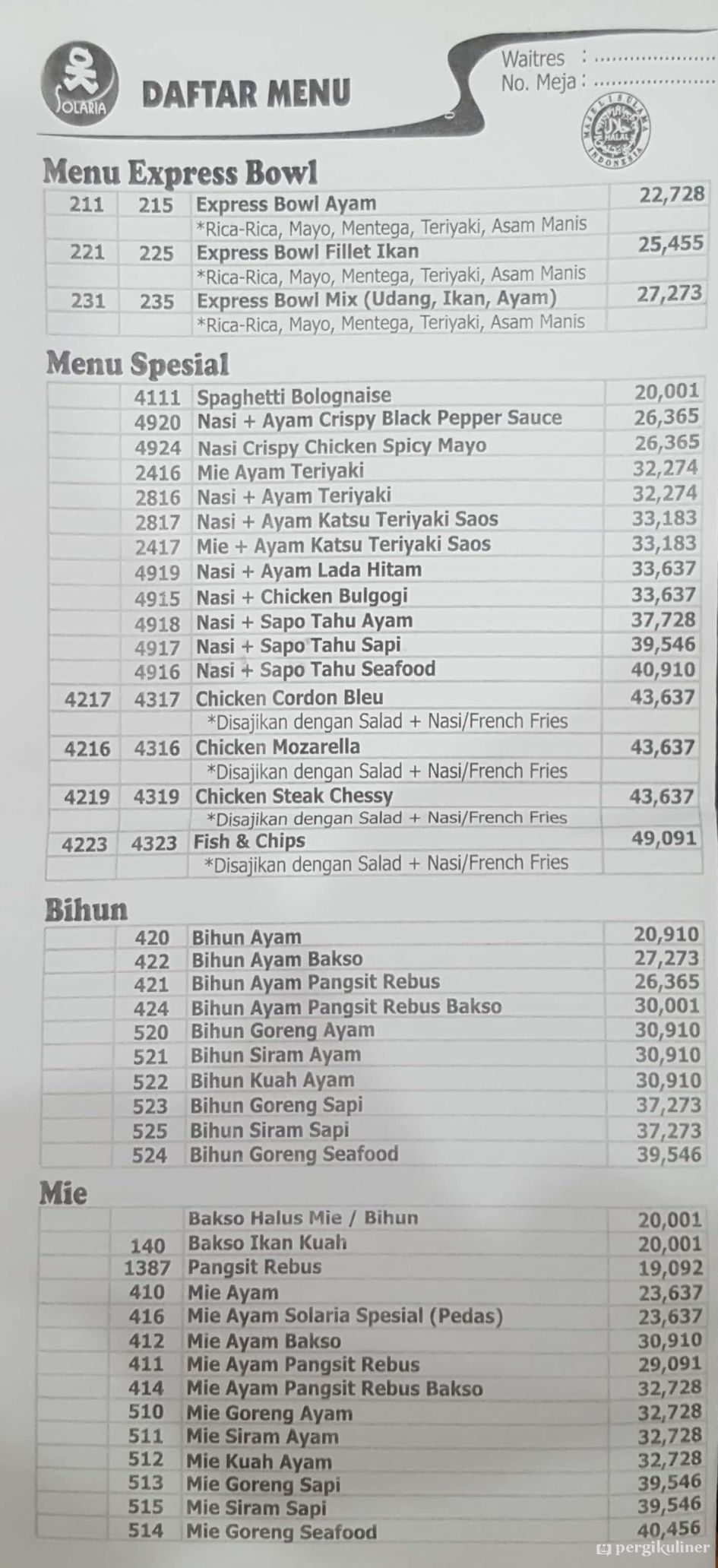 Selalu diperbarui! Menu Solaria, BSD, Tangerang