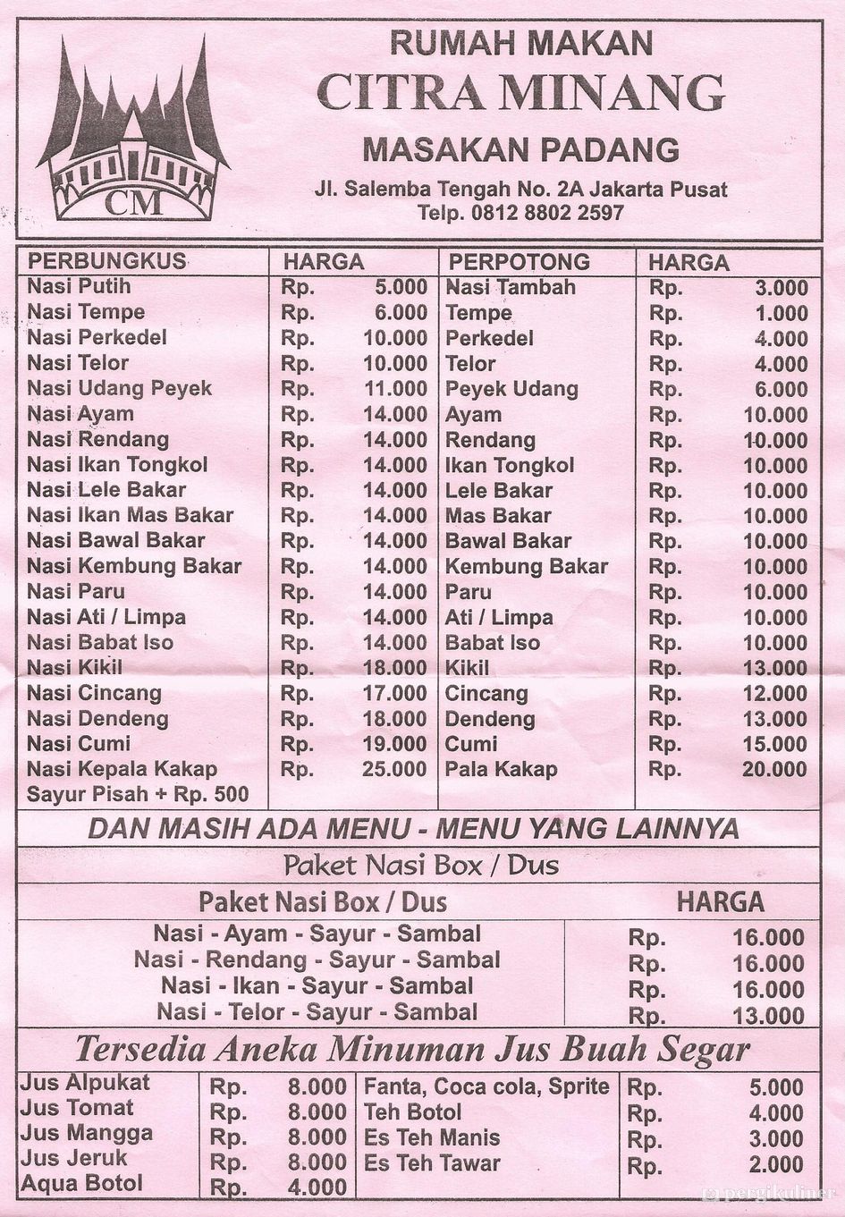 Selalu Diperbarui Menu Rm Citra Minang Salemba