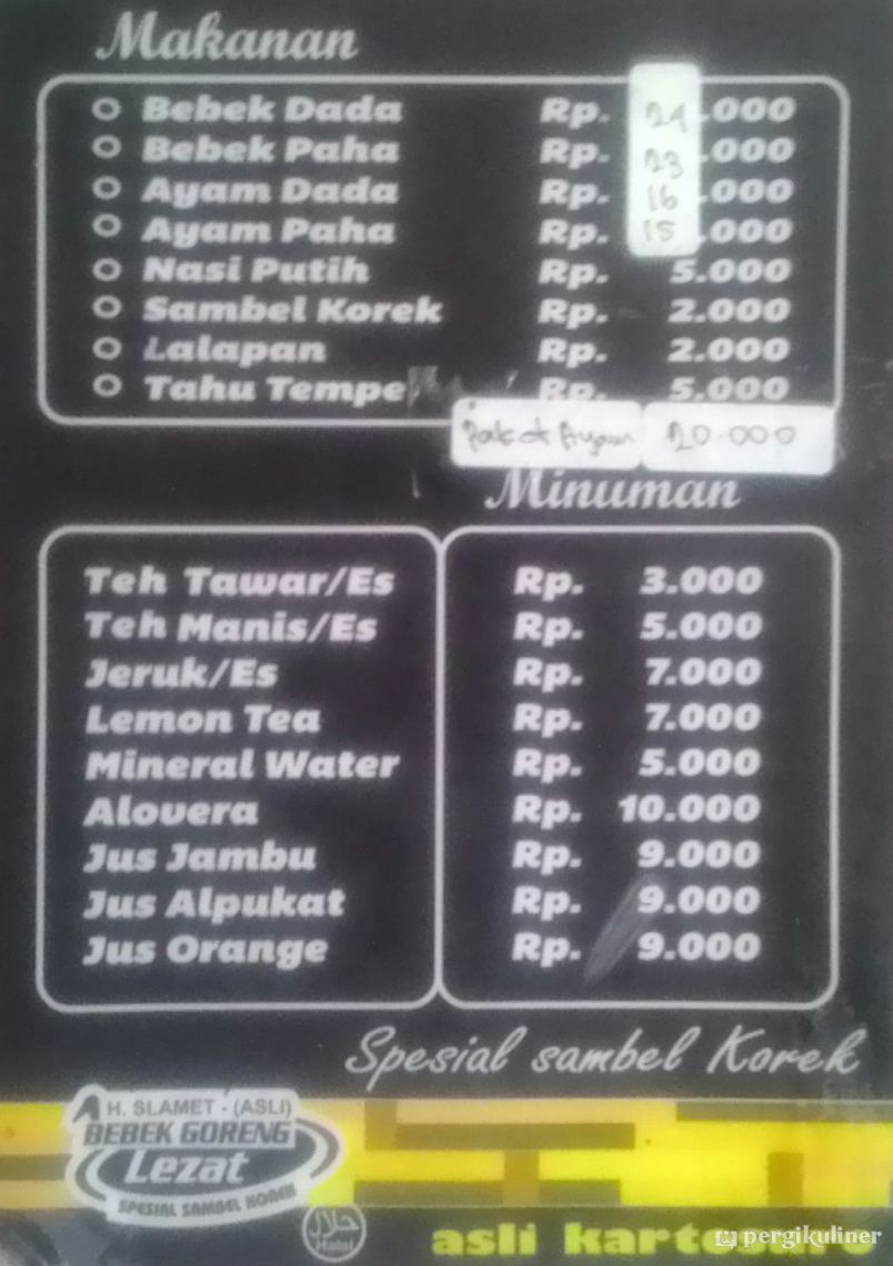 Selalu Diperbarui Menu Bebek Goreng H Slamet Duren Sawit