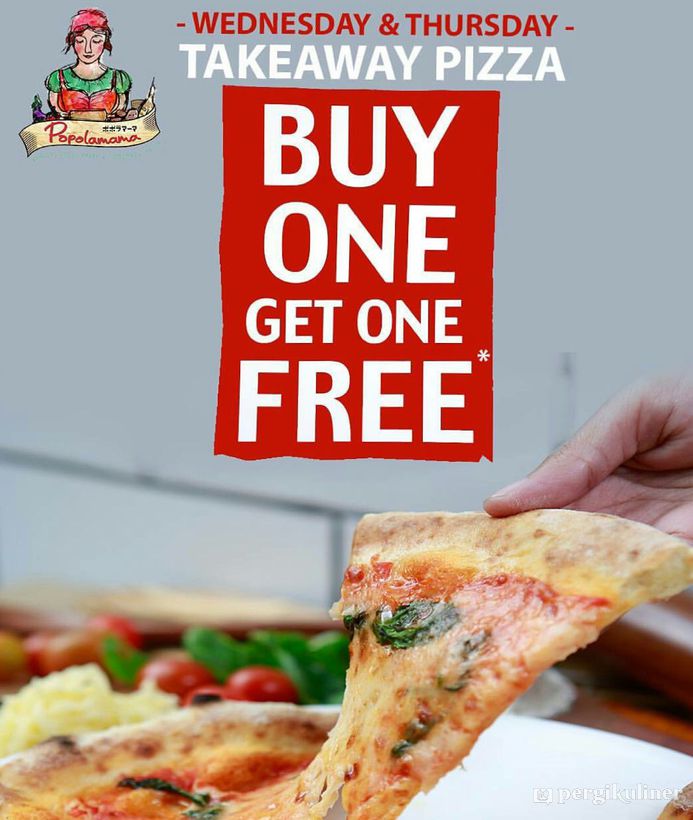 Take Away 1 Gratis 1 Pizza Reguler setiap Rabu & Kamis di Popolamama