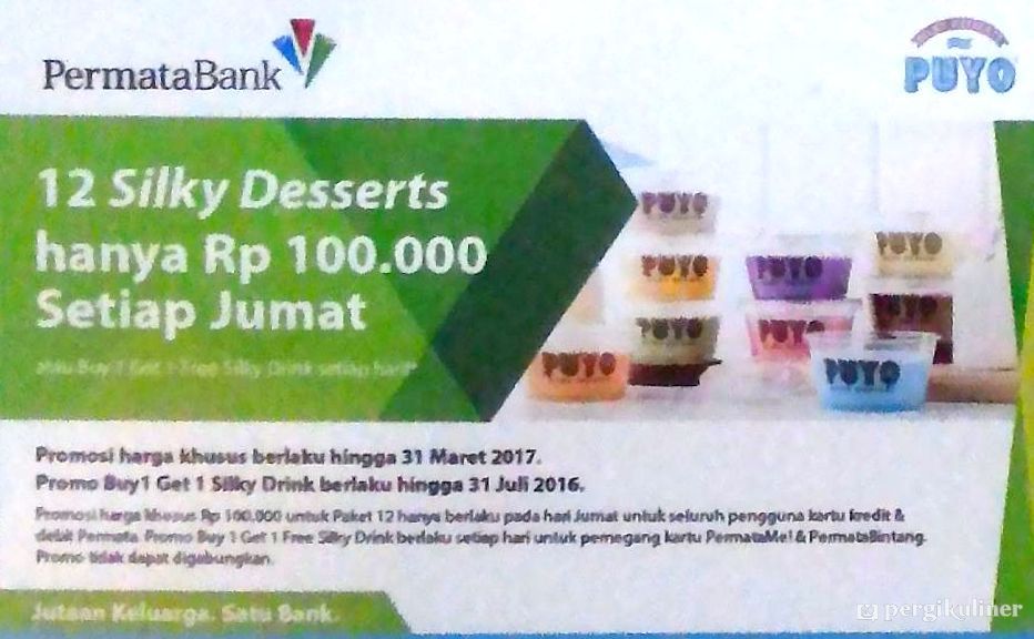 Promo Hari Jumat dengan Kartu Kredit dan Debit Permata di Puyo Silky Desserts