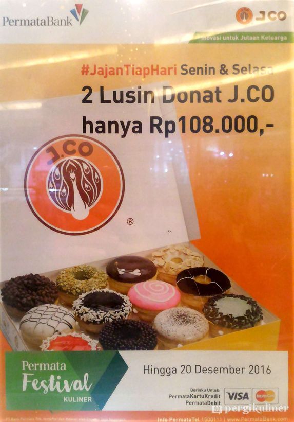 2 Lusin hanya 108rb dengan Kartu Kredit & Debit Permata di J.CO Donuts & Coffee