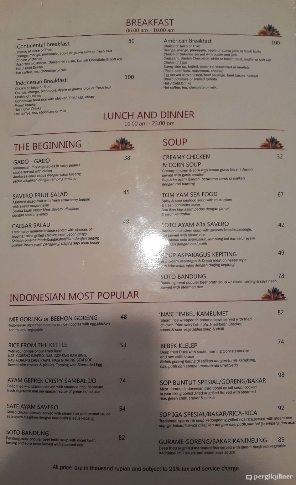 Selalu Diperbarui Menu Lotus Garden Restaurant Savero Hotel Depok Beji Depok