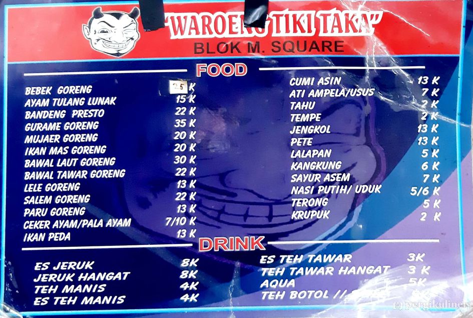 Selalu diperbarui! Menu Waroenk Tiki Taka, Blok M