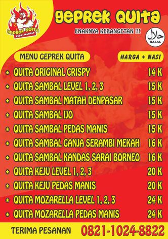 Foto Menu di Geprek Quita