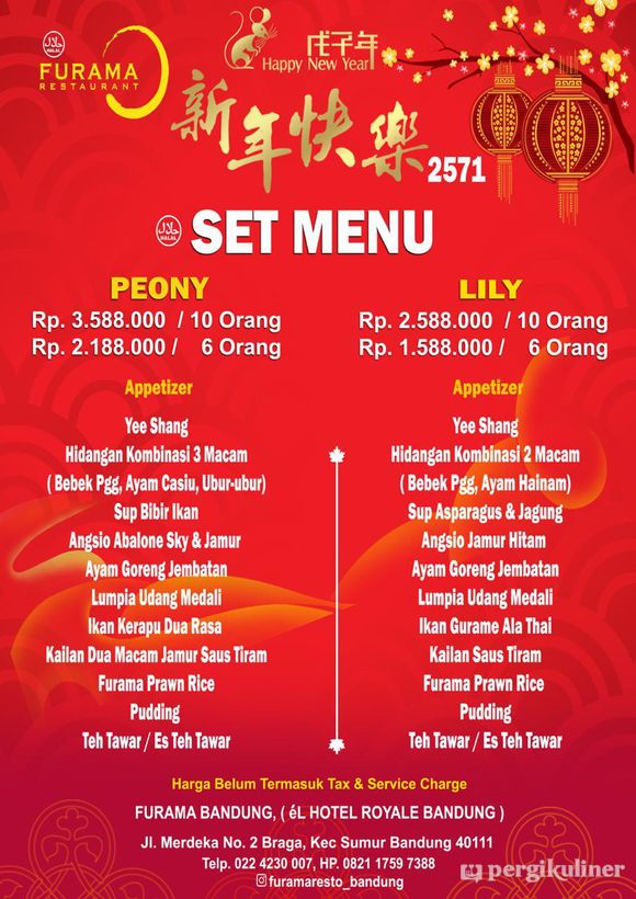 CNY Dinner Set Menu di Furama - El Hotel Royale Bandung