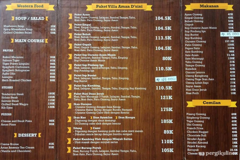 Selalu diperbarui! Menu Resto Villa Aman D'sini, Sentul, Bogor