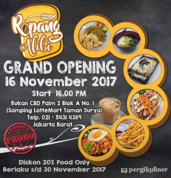 20% - Grand Opening Promo di Ropang Alibi