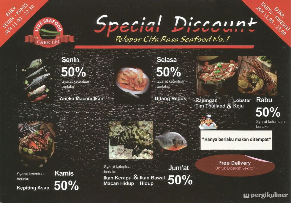 50% - Weekdays Discount  di Cabe Ijo Live Seafood