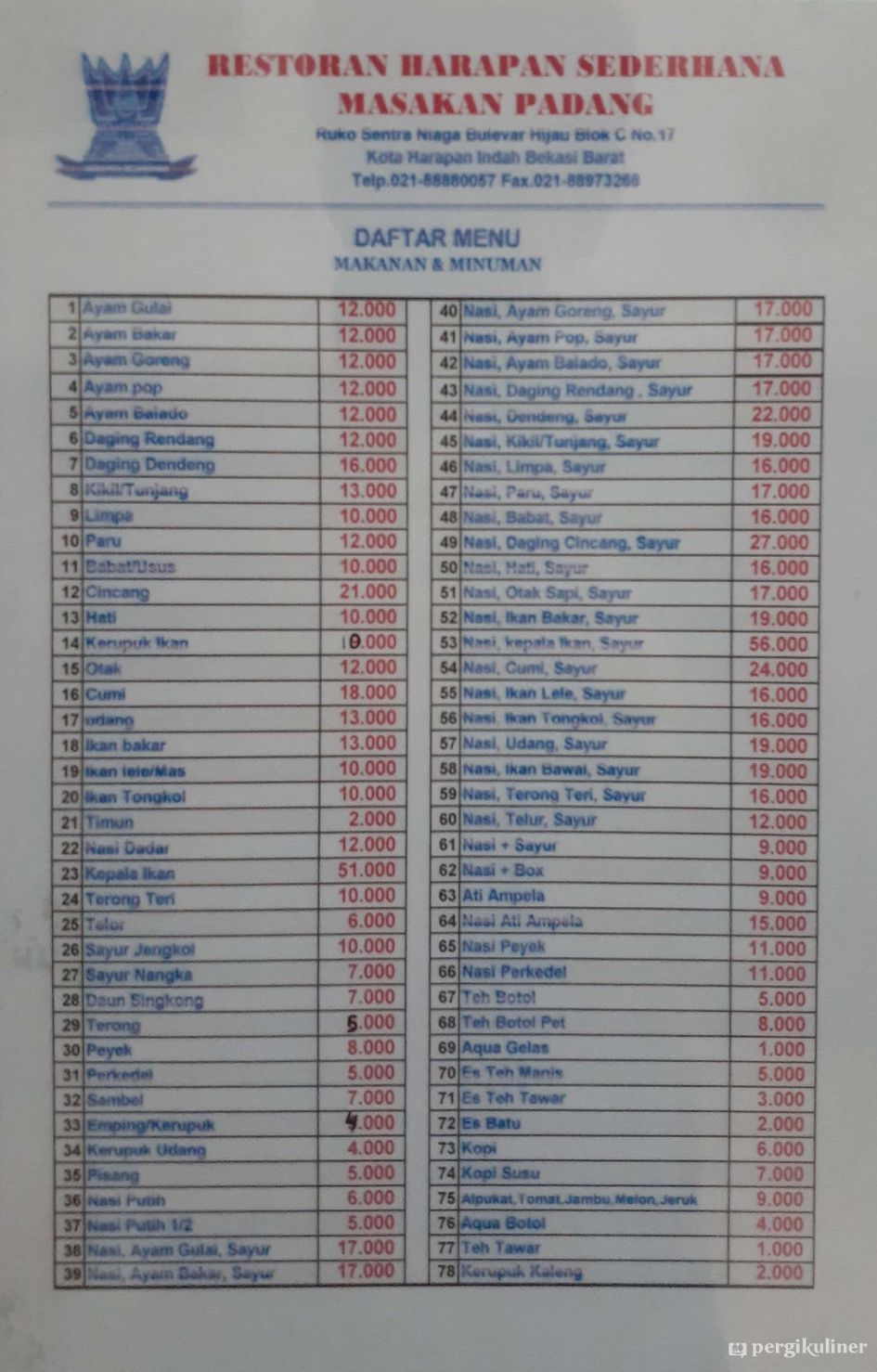 Selalu Diperbarui Menu Restoran Harapan Sederhana Medan Satria Bekasi