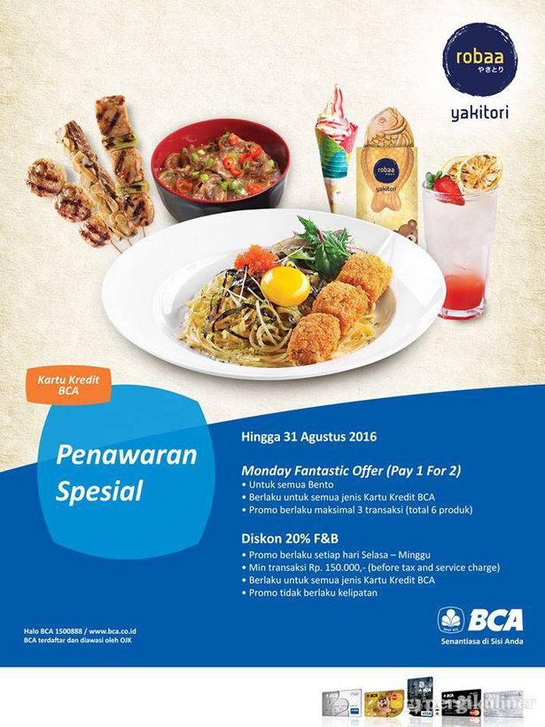 Senin Ceria! Pay 1 For 2 Bento dengan Kartu Kredit BCA di Robaa Yakitori