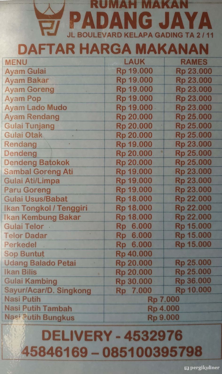Selalu Diperbarui Menu Padang Jaya Kelapa Gading